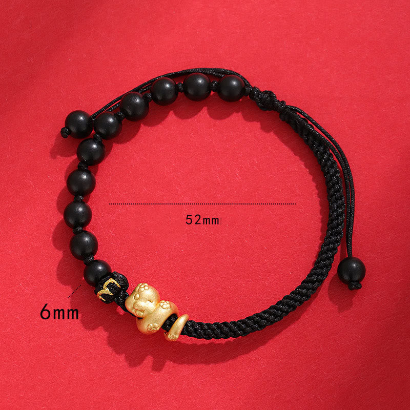 Mythstone Small Leaf Red Sandalwood Ebony Wood Beads 999 Year Of The Snake Cotton Rope Protection Braided Bracelet