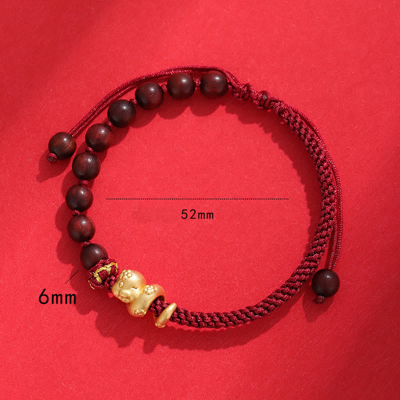 Mythstone Small Leaf Red Sandalwood Ebony Wood Beads 999 Year Of The Snake Cotton Rope Protection Braided Bracelet