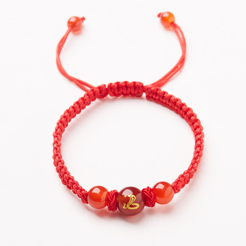 Mythstone Natural Red Agate Chinese Zodiac Red String Braided Protection Luck Bracelet