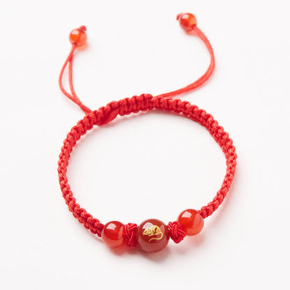 Mythstone Natural Red Agate Chinese Zodiac Red String Braided Protection Luck Bracelet