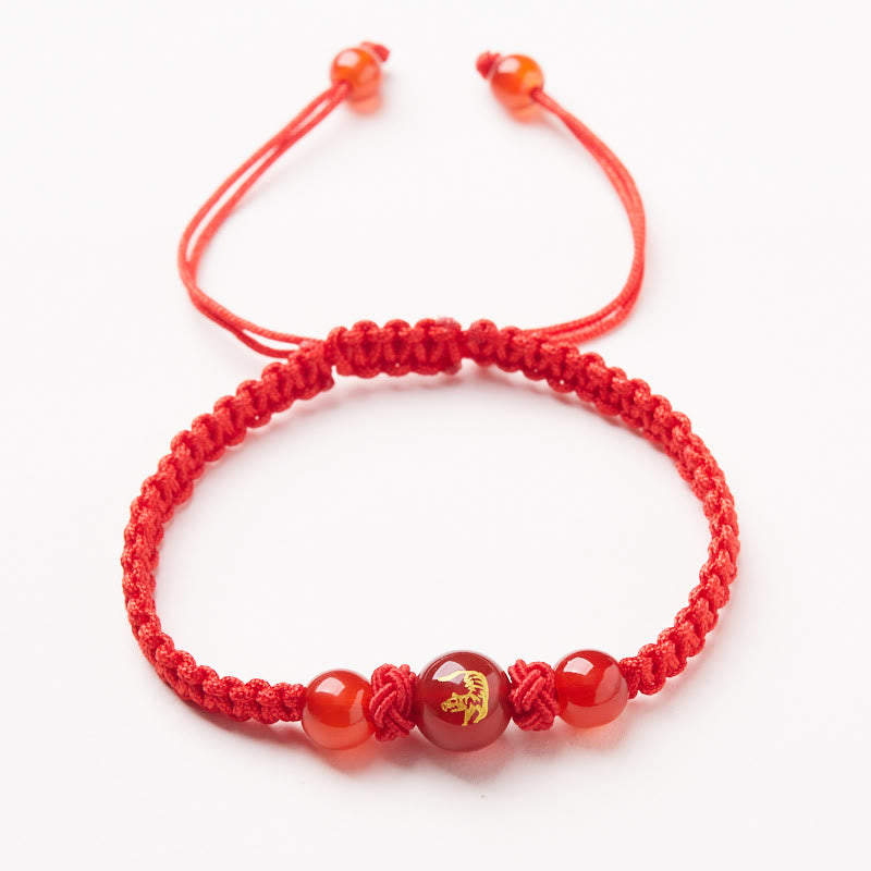 Mythstone Natural Red Agate Chinese Zodiac Red String Braided Protection Luck Bracelet