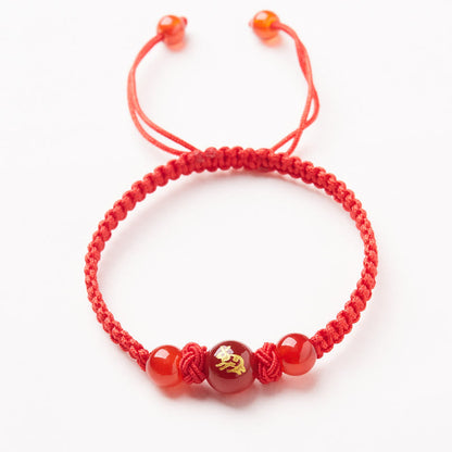 Mythstone Natural Red Agate Chinese Zodiac Red String Braided Protection Luck Bracelet