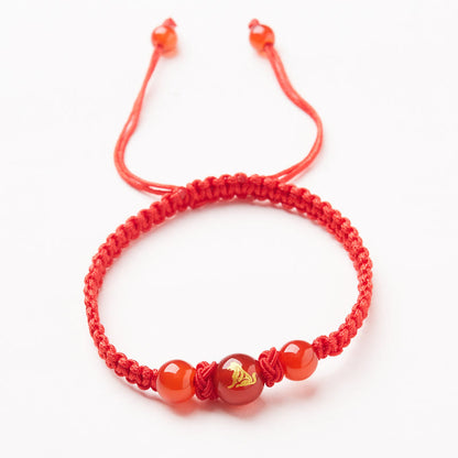 Mythstone Natural Red Agate Chinese Zodiac Red String Braided Protection Luck Bracelet