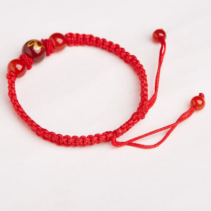 Mythstone Natural Red Agate Chinese Zodiac Red String Braided Protection Luck Bracelet