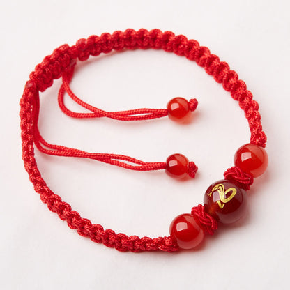 Mythstone Natural Red Agate Chinese Zodiac Red String Braided Protection Luck Bracelet