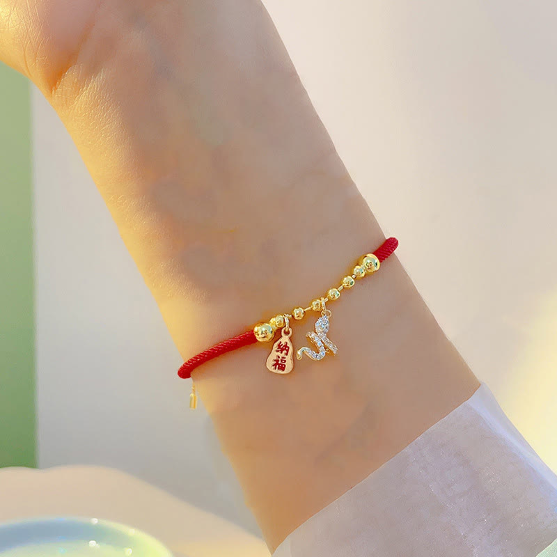 Mythstone Handmade Red String Fu Character Year Of The Snake Protection Braided Bracelet