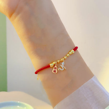 Mythstone Handmade Red String Fu Character Year Of The Snake Protection Braided Bracelet