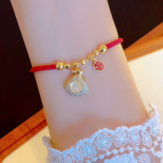 Mythstone Red String Fu Character Treasure Money Bag Year Of The Snake Protection Braided Bracelet