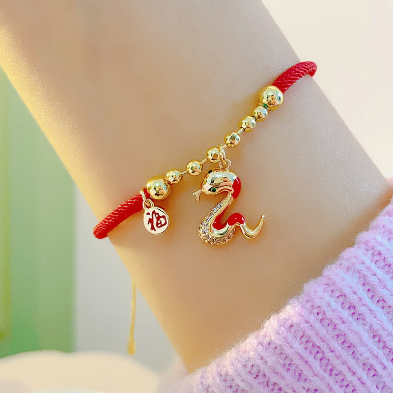 Mythstone Red String Fu Character Copper Snake Year Of The Snake Protection Braided Bracelet