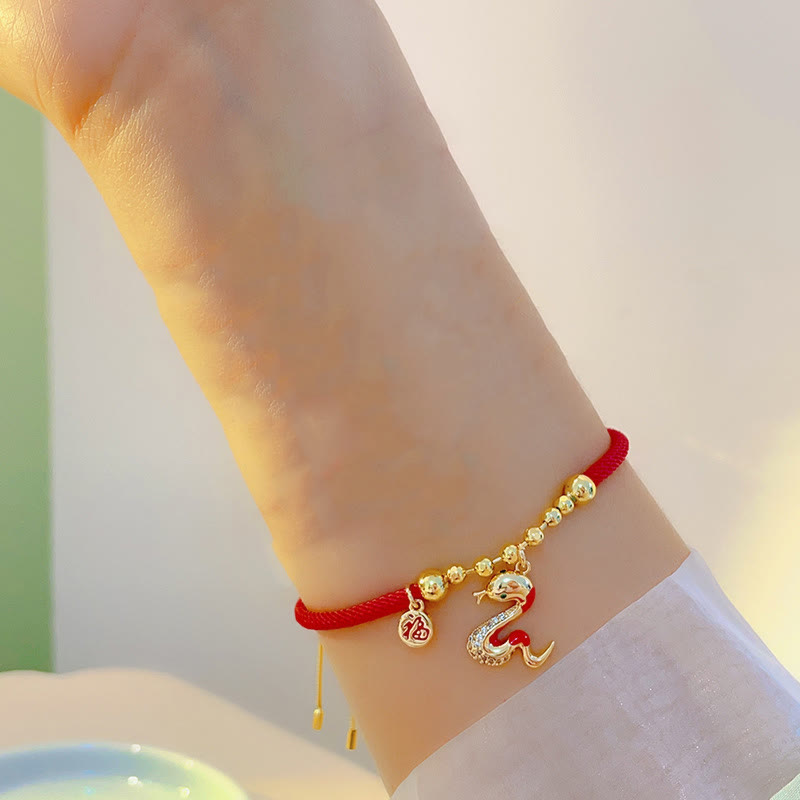 Mythstone Red String Fu Character Copper Snake Year Of The Snake Protection Braided Bracelet