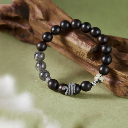 Mythstone Ebony Wood Black Rutilated Quartz 925 Sterling Silver Year Of The Snake Balance Bracelet