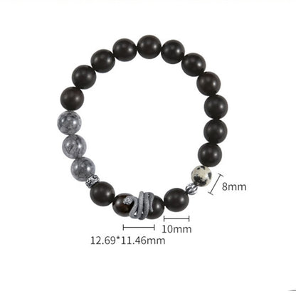 Mythstone Ebony Wood Black Rutilated Quartz 925 Sterling Silver Year Of The Snake Balance Bracelet