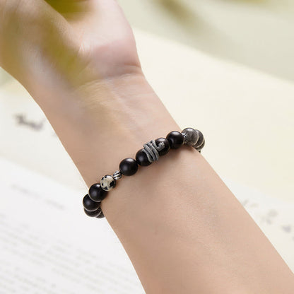 Mythstone Ebony Wood Black Rutilated Quartz 925 Sterling Silver Year Of The Snake Balance Bracelet