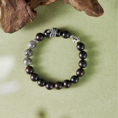 Mythstone Ebony Wood Black Rutilated Quartz 925 Sterling Silver Year Of The Snake Balance Bracelet