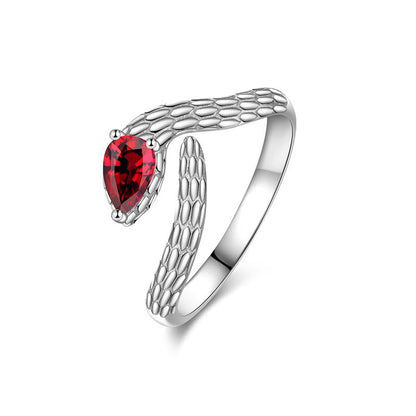 Mythstone 925 Sterling Silver Red-eyed Snake Year Of The Snake Calm Balance Adjustable Ring