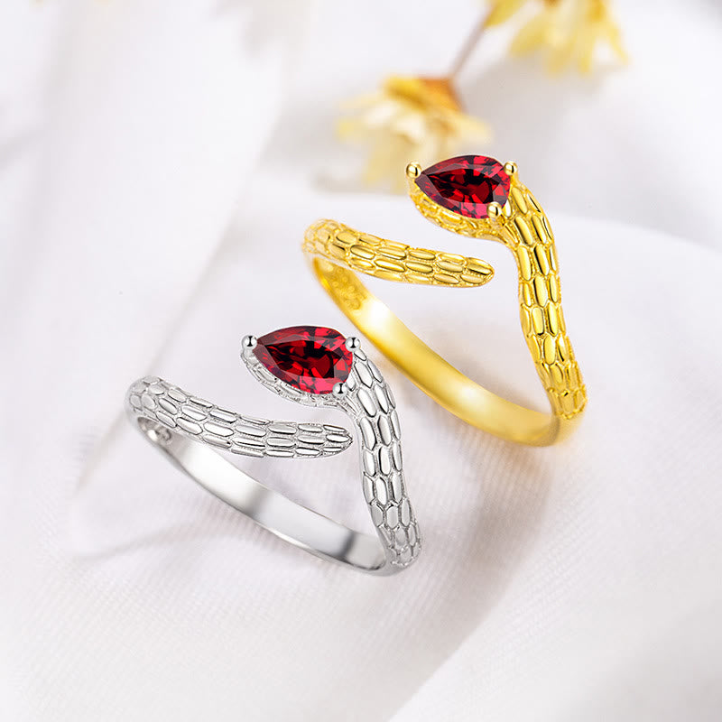 Mythstone 925 Sterling Silver Red-eyed Snake Year Of The Snake Calm Balance Adjustable Ring