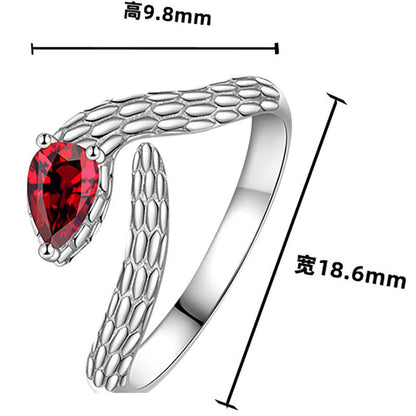 Mythstone 925 Sterling Silver Red-eyed Snake Year Of The Snake Calm Balance Adjustable Ring