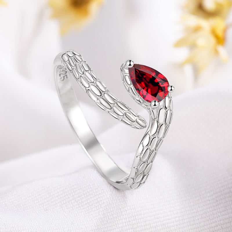 Mythstone 925 Sterling Silver Red-eyed Snake Year Of The Snake Calm Balance Adjustable Ring