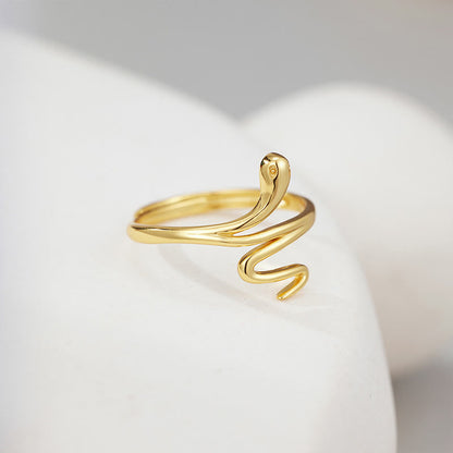 Mythstone 925 Sterling Silver Golden Snake Year Of The Snake Calm Balance Adjustable Ring