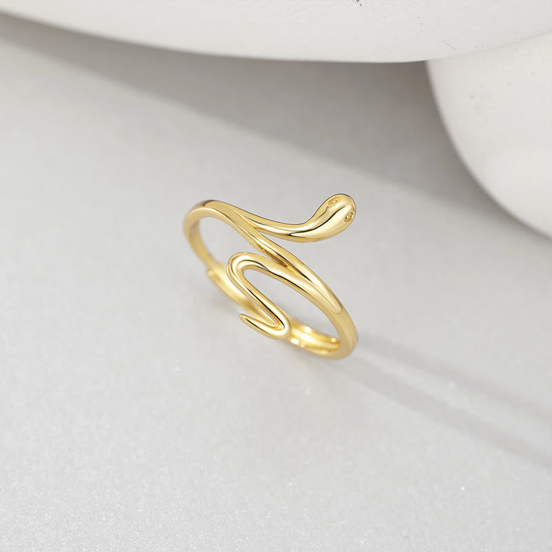 Mythstone 925 Sterling Silver Golden Snake Year Of The Snake Calm Balance Adjustable Ring