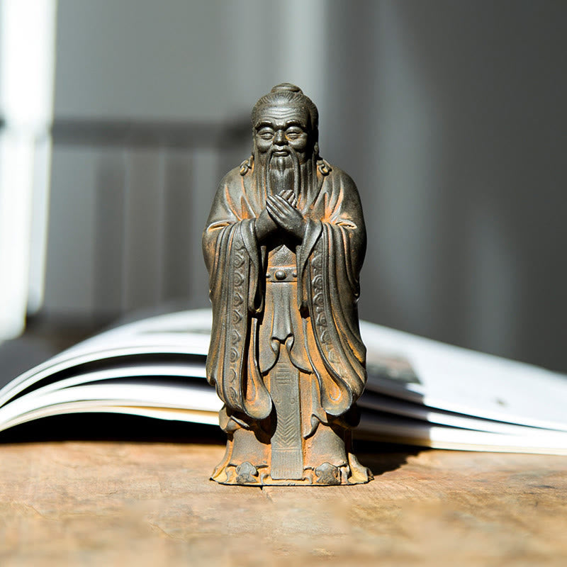 Mythstone Handmade Confucius Iron Powder Rust Cast Resin Statue Home Decoration