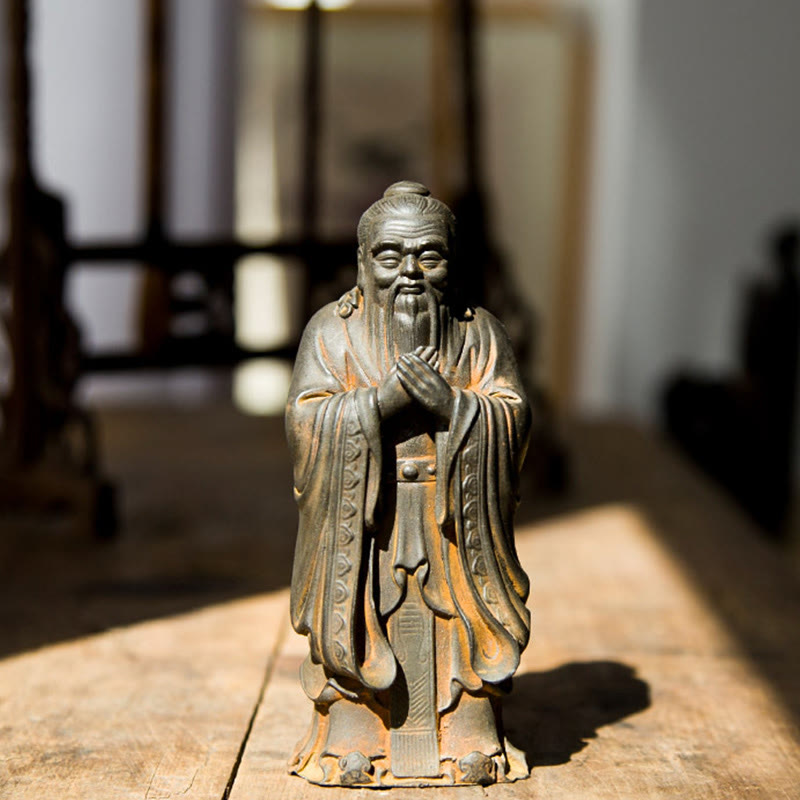 Mythstone Handmade Confucius Iron Powder Rust Cast Resin Statue Home Decoration