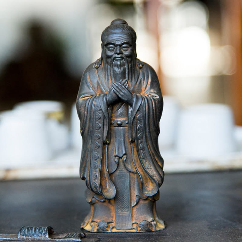 Mythstone Handmade Confucius Iron Powder Rust Cast Resin Statue Home Decoration