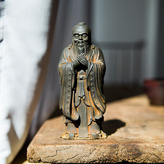 Mythstone Handmade Confucius Iron Powder Rust Cast Resin Statue Home Decoration