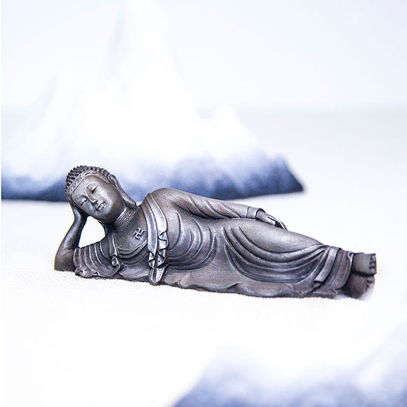 Mythstone Reclining Buddha Shakyamuni Iron Powder Rust Cast Resin Statue Home Decoration