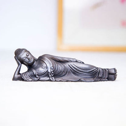 Mythstone Reclining Buddha Shakyamuni Iron Powder Rust Cast Resin Statue Home Decoration