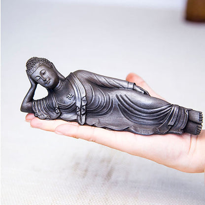 Mythstone Reclining Buddha Shakyamuni Iron Powder Rust Cast Resin Statue Home Decoration