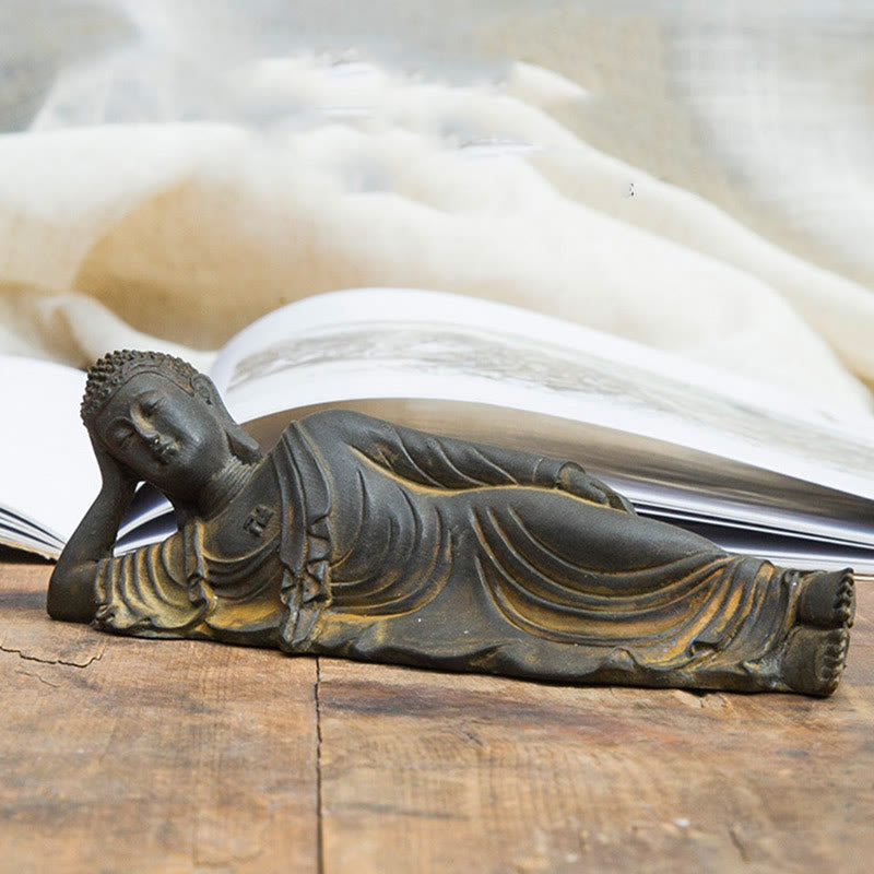 Mythstone Reclining Buddha Shakyamuni Iron Powder Rust Cast Resin Statue Home Decoration