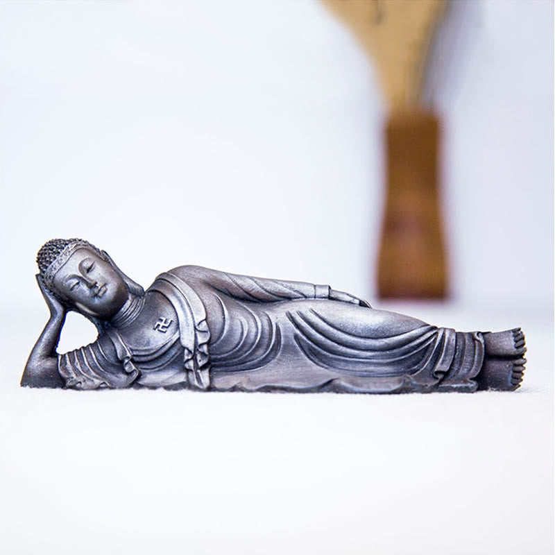 Mythstone Reclining Buddha Shakyamuni Iron Powder Rust Cast Resin Statue Home Decoration