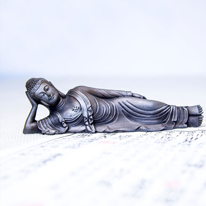 Mythstone Reclining Buddha Shakyamuni Iron Powder Rust Cast Resin Statue Home Decoration