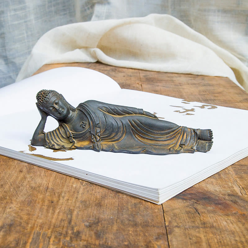 Mythstone Reclining Buddha Shakyamuni Iron Powder Rust Cast Resin Statue Home Decoration