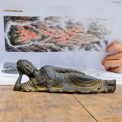 Mythstone Reclining Buddha Shakyamuni Iron Powder Rust Cast Resin Statue Home Decoration