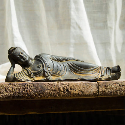 Mythstone Reclining Buddha Shakyamuni Iron Powder Rust Cast Resin Statue Home Decoration