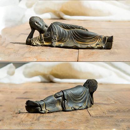 Mythstone Reclining Buddha Shakyamuni Iron Powder Rust Cast Resin Statue Home Decoration