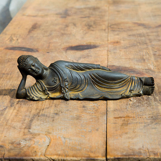 Mythstone Reclining Buddha Shakyamuni Iron Powder Rust Cast Resin Statue Home Decoration