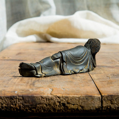 Mythstone Reclining Buddha Shakyamuni Iron Powder Rust Cast Resin Statue Home Decoration