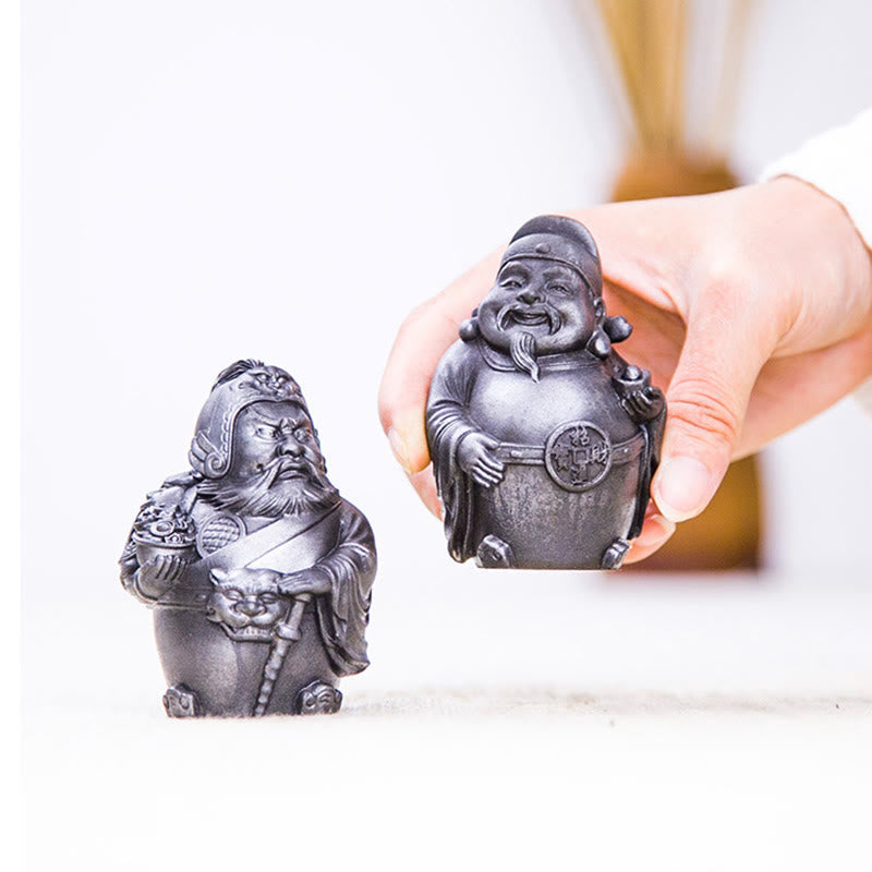 Mythstone Handmade Literary Military God of Wealth Iron Powder Rust Cast Resin Statue Home Decoration