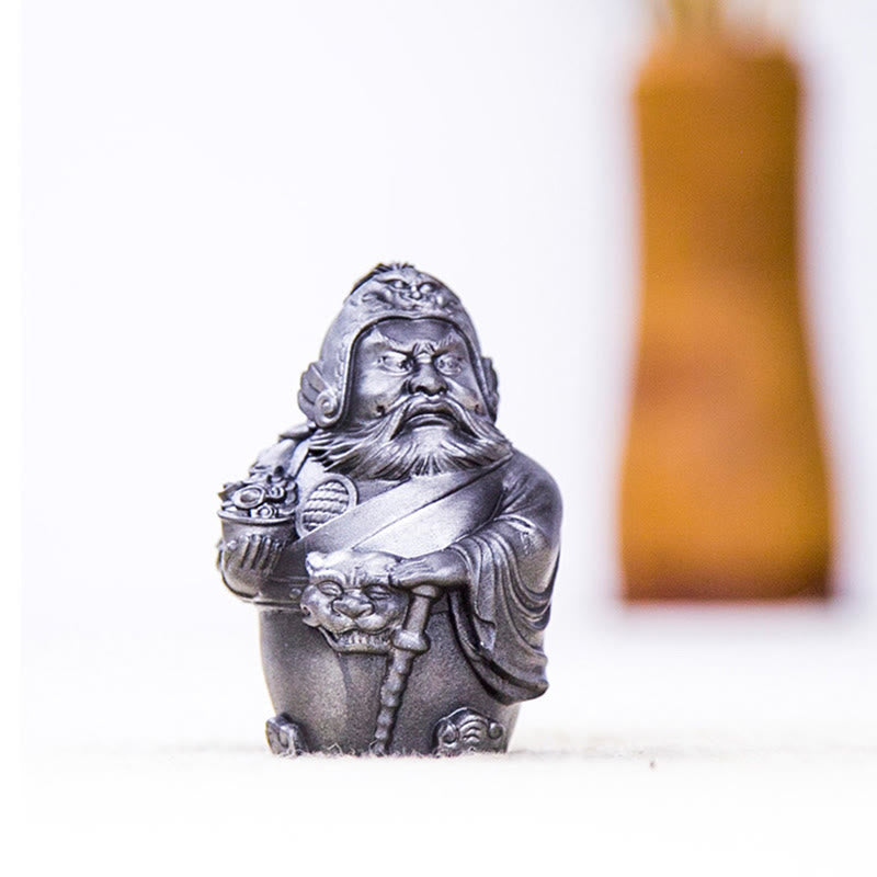 Mythstone Handmade Literary Military God of Wealth Iron Powder Rust Cast Resin Statue Home Decoration