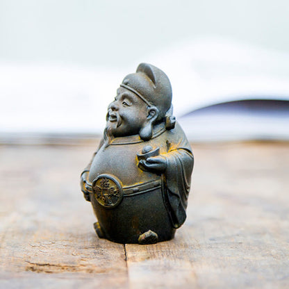 Mythstone Handmade Literary Military God of Wealth Iron Powder Rust Cast Resin Statue Home Decoration