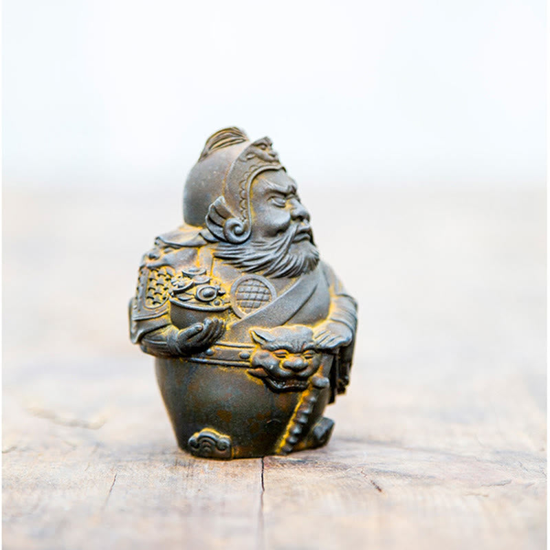 Mythstone Handmade Literary Military God of Wealth Iron Powder Rust Cast Resin Statue Home Decoration