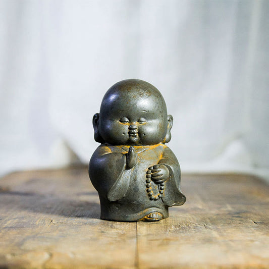 Mythstone Handmade Little Monk Iron Powder Rust Cast Resin Statue Home Decoration