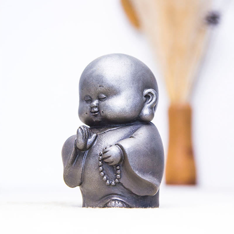 Mythstone Handmade Little Monk Iron Powder Rust Cast Resin Statue Home Decoration