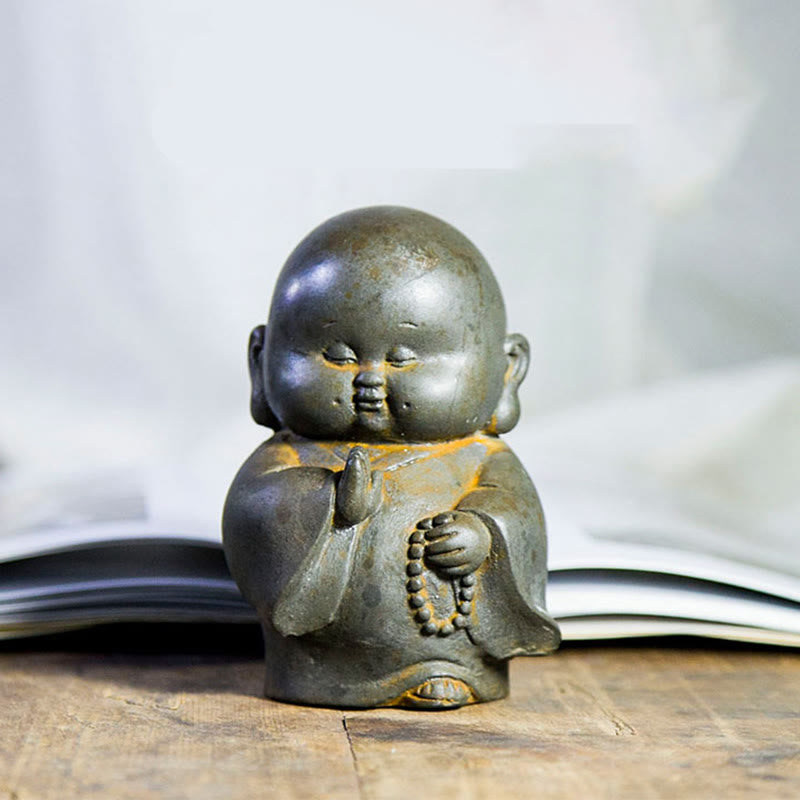 Mythstone Handmade Little Monk Iron Powder Rust Cast Resin Statue Home Decoration