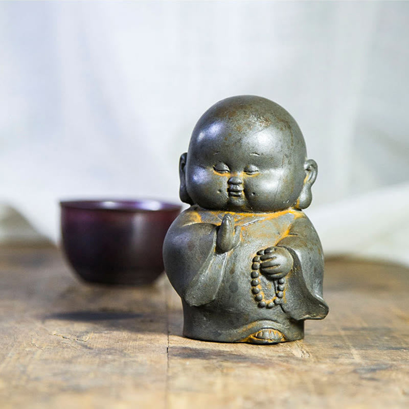 Mythstone Handmade Little Monk Iron Powder Rust Cast Resin Statue Home Decoration