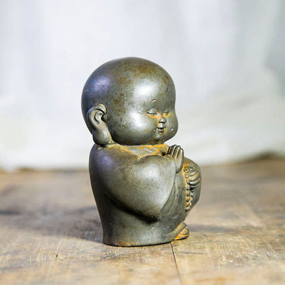 Mythstone Handmade Little Monk Iron Powder Rust Cast Resin Statue Home Decoration