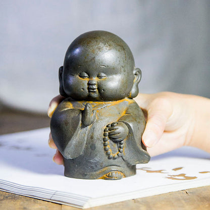 Mythstone Handmade Little Monk Iron Powder Rust Cast Resin Statue Home Decoration